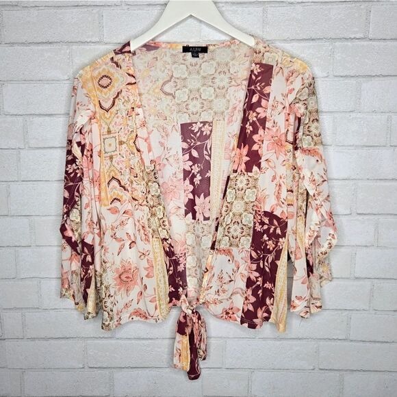 AUW Secret Charm Pink Floral Waist Tie Open Cardigan - Picture 1 of 5